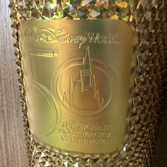 Walt Disney World 50th anniversary Gold Starbucks geometric Tumbler w/ straw.NWT - Picture 7 of 10